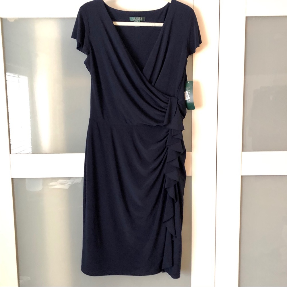 Ralph Lauren Navy illusion wrap cocktail dress